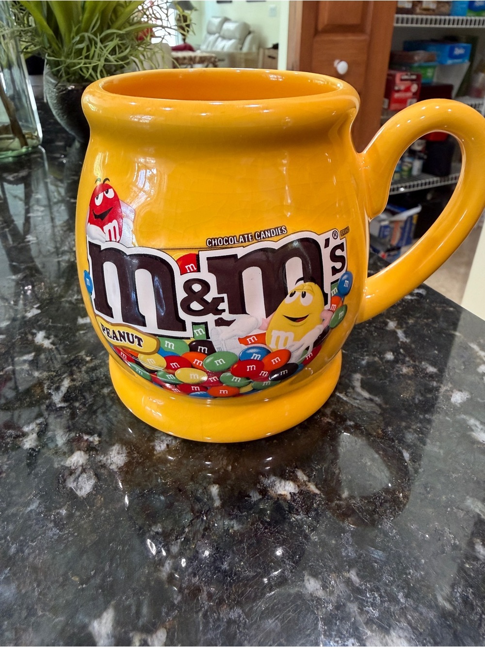 M&M'S Yellow Ceramic Peanut Mug with Multicolor Candy Design